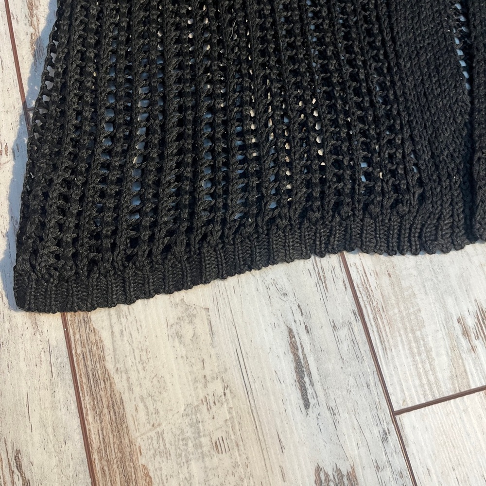 Black Crochet Maxi Vest Cover Up Button Down Gold Buttons XL NWOT - Picture 15 of 16